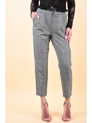Pantaloni Dama Vero Moda Eva Loose String Checked Grey /White